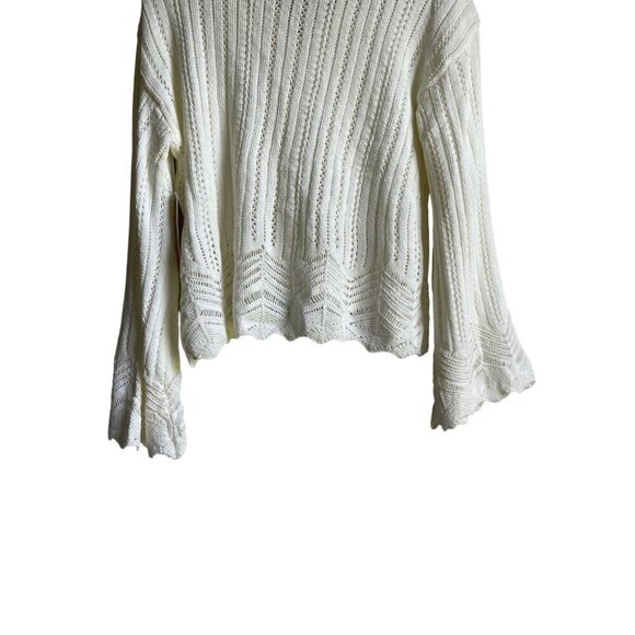 New! JUSTFAB Size Large Cream V-Neck Tie Front Pullover Cropped Sweater - Picture 10 of 11